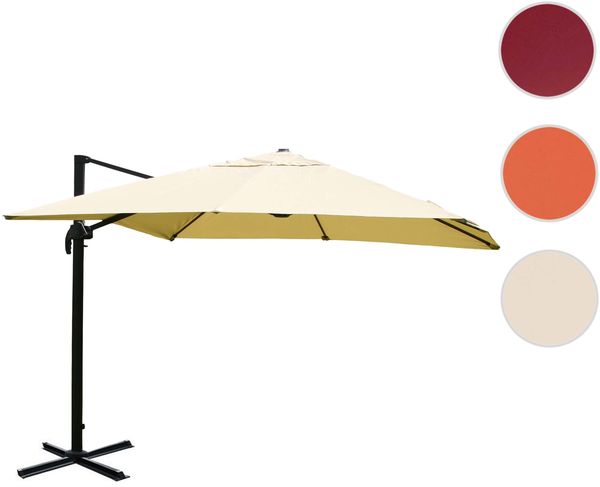 Ampelschirm HWC-A96, Gastronomie Sonnenschirm, 3x3m (Ø4,24m) Polyester/Alu 23kg ~ creme ohne Ständer, drehbar Bild 8