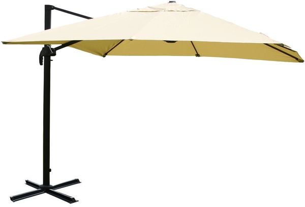 Ampelschirm HWC-A96, Gastronomie Sonnenschirm, 3x3m (Ø4,24m) Polyester/Alu 23kg ~ creme ohne Ständer, drehbar Bild 7