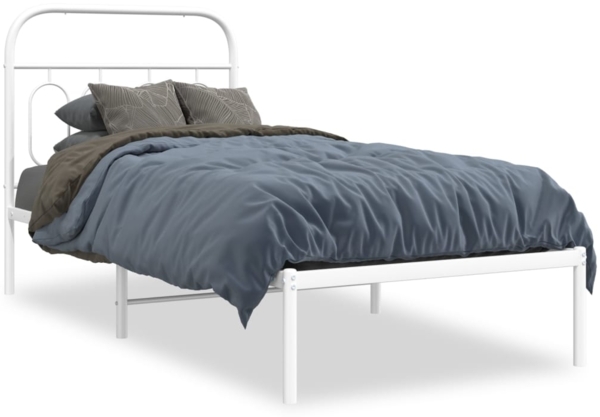 vidaXL Bettgestell mit Kopfteil Metall Weiß 90x190 cm 377158