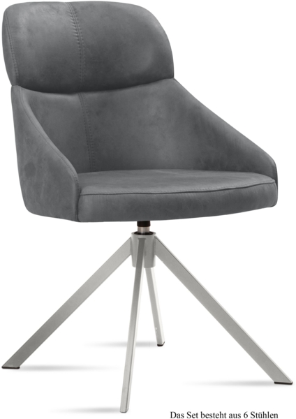 Esszimmerstuhl drehbar (6er-Set) Deeanne 52x82x63 Edelstahl/Grau