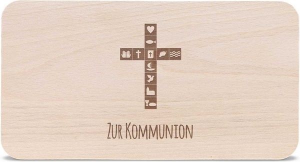 GRAVURZEILE Schneidebrett Frühstücksbrettchen mit Gravur - Kommunion Kreuz - ideales Geschenk, Buchenholz