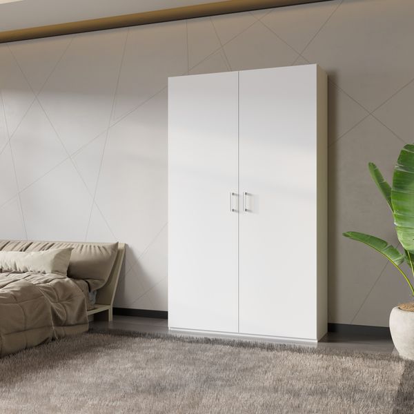 Forte HOME NOOK Mehrzweckschrank, modern mit 2 Türen, Holzwerkstoff, Weiß, 119,5x210,5x42 cm