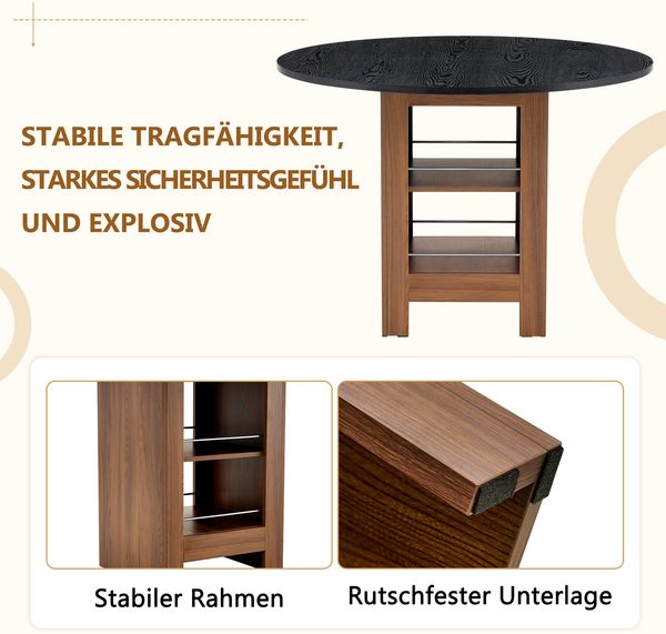 Moderner runder Esstisch mit Stauraumregal, Walnuss-Holzmaserung & Metallrahmen, 100cm Durchmesser, 2-4 Personen, ideal für Küche, Esszimmer & kleine Räume Bild 8
