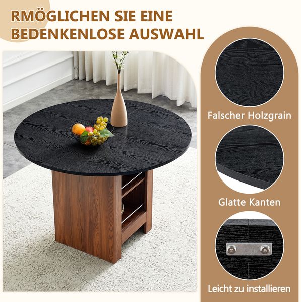 Moderner runder Esstisch mit Stauraumregal, Walnuss-Holzmaserung & Metallrahmen, 100cm Durchmesser, 2-4 Personen, ideal für Küche, Esszimmer & kleine Räume Bild 6