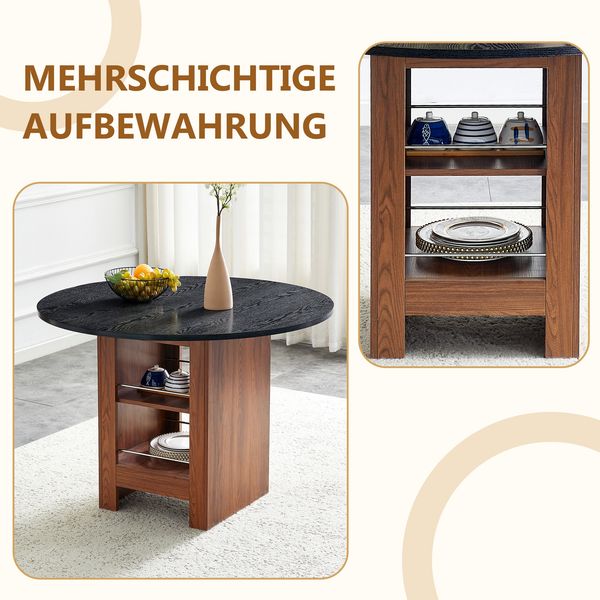 Moderner runder Esstisch mit Stauraumregal, Walnuss-Holzmaserung & Metallrahmen, 100cm Durchmesser, 2-4 Personen, ideal für Küche, Esszimmer & kleine Räume Bild 7