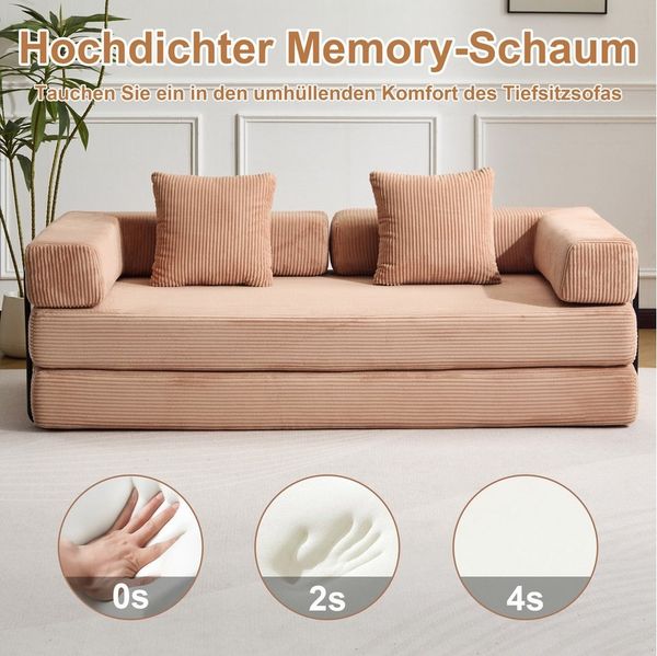 Leawin Sofa 4-in-1 Wohnzimmersofa mit Bettfunktion – faltbares Cord Schlafsofa, Bequemes & modernes Schlafsofa aus Cord – ideal für kleine Räume