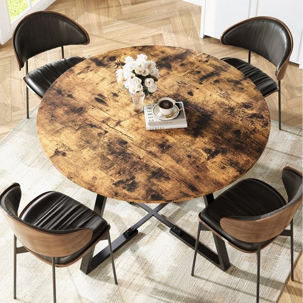 FUROKOY Esstisch runder Küchentisch Esszimmertisch Wohnzimmertisch (Esstisch runder 47 Zoll aus Holz), für 4-6 Personen,Esszimmer,Küche,Wohnzimmer