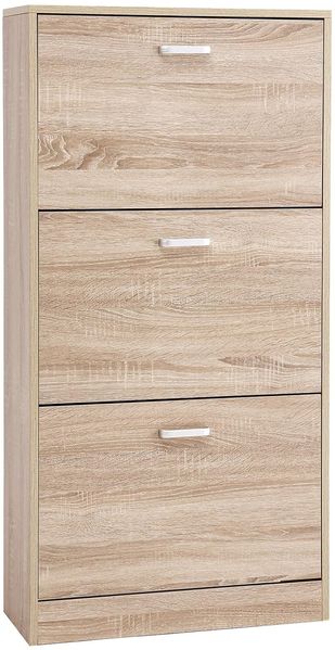 Vasagle Schuhschrank mit 3 Klappen Schuhregal mit 3 Ebenen 60 x 24 x 120 cm (L x B x H) Eichen-Optik von Songmics LBC03NL