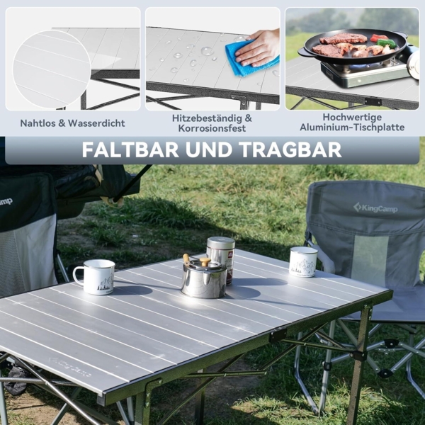Campingtisch Aluminium faltbar Tischplatte 136x70cm tragbar belastbar 80kg Bild 3