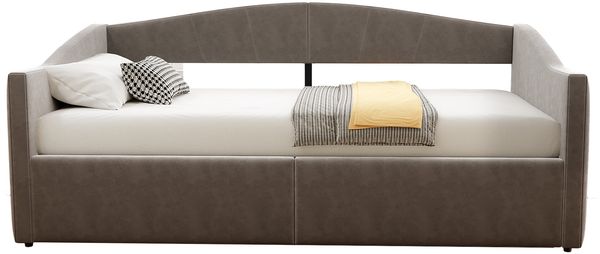 Polsterbett Sofabett 90*200 cm, Mit hydraulischer Lagerung, Mit Lattenrost und Armlehnen, Klassisch Gestreift, Multifunktionales Einzelbett, Hautfreundlicher Samtstoff, Grau Bild 6