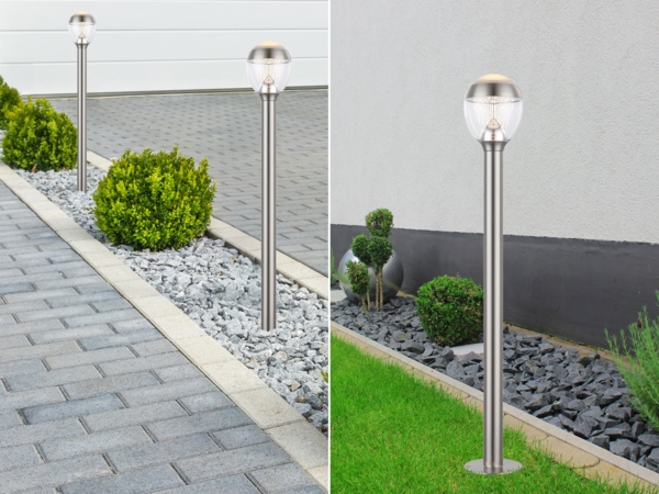 2er Set ausgefallene LED Wegeleuchten aus Edelstahl in Silber, Höhe 99cm