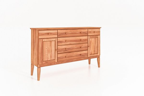 Kommode Sydo aus Kernbuche massiv 168x45x100 cm 2 Türen 6 Schubladen Holzbeine