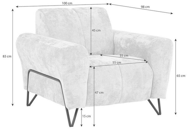 Beautysofa Sessel mit Metallbeine in Schwarz VOLARE (modernes Design, Rücken mit Hauptstoff), viele Farbvarianten, auch im Set mit Sofas erhältlich