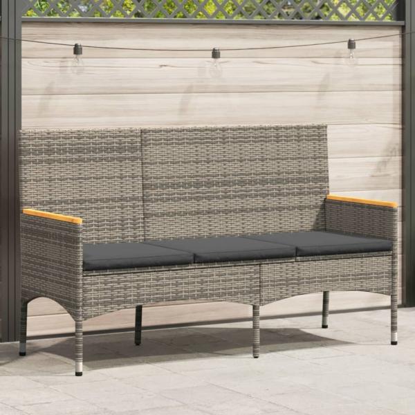 vidaXL Gartenbank 3-Sitzer mit Kissen Grau Poly Rattan 365442