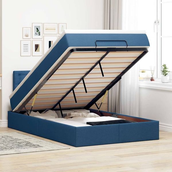 vidaXL Ottomane Bett mit Matratze & LEDs Blau 120x200 cm Stoff 3312470
