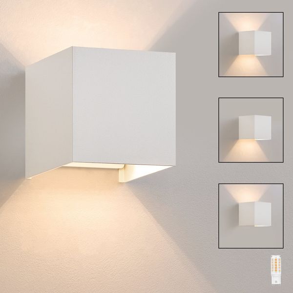 ZMH Wandlampe LED Wandleuchte Innen/Aussen: Aussenlampe Warmweiß IP65 Außenwandleuchten G9 Weiß Lampe Up Down Treppenbeleuchtung Indirekte Außenleuchte für Hauswand Schlafzimmer Flur Treppenhaus