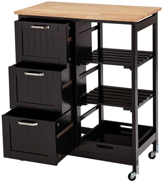 COSTWAY Küchenwagen, mit Tablett, 3 Schubladen, rollbar, 67x37x82,5cm