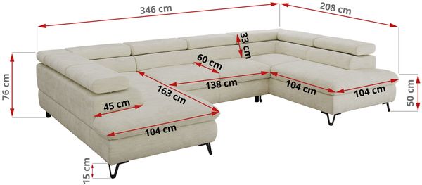 MKS Möbel 'Pablo U-Form' Wohnlandschaft mit Bettkasten, Creme, Schenille glatt, Visco Topper Bild 7