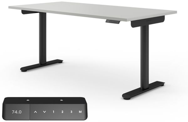 Ergotopia Desktopia One I Elektrisch höhenverstellbarer Schreibtisch I Tischplatte: 160x80 cm, Grau Dekor I Gestell Schwarz I Top Preis-Leistung