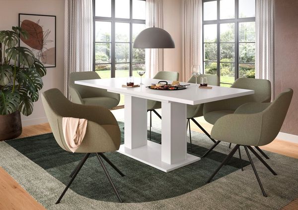 Home affaire Esstisch Motus, ausziehbar 150 -190 cm, inklusive 40 cm Einlegeplatte (Set, 1-St), Doppelsäulengestell mit Bodenplatte, Tisch, Esstisch, Küche