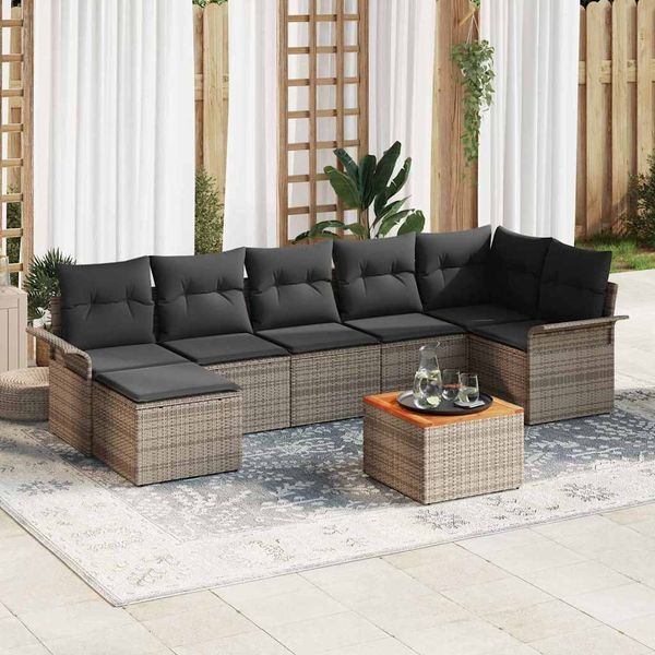 vidaXL Gartensofa-set mit Kissen 8 pcs Grau Poly-Rattan 3347356