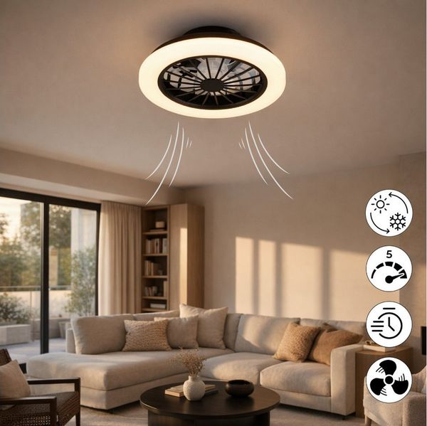 Hanseatic LED Deckenleuchte DLVO69222RS, Deckenventilator mit Licht Ø 38cm, inkl Fernbedienung, CCT - über Fernbedienung, Dimmfunktion, Fernbedienung, Infrarot inkl, Memoryfunktion, Nachtlichtfunktion, Timerfunktion, Ventilatorfunktion, getrennt schalt...