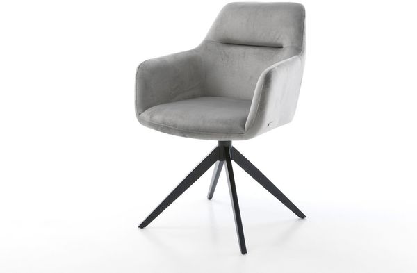 Drehstuhl Pejo-Flex Samt Grau Kreuzgestell breit Schwarz 360° drehbar Wippfunktion Taschenfederkern
