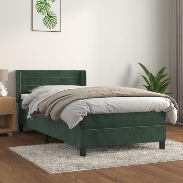 vidaXL Boxspringbett mit Matratze Dunkelgrün 90x200 cm Samt 3131000