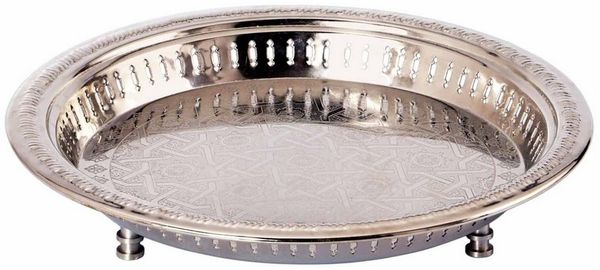 Marrakesch Orient & Mediterran Interior Dekotablett Orientalisches Tablett Serviertablett Juman 40cm Silber, Handarbeit