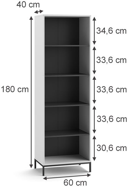 Bücherregal Eliza Weiß 60 x 180 cm mit 5 Fächern Vicco Bild 2