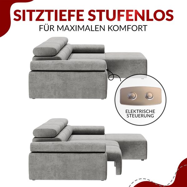 Mks Möbel 'RILASSO' Ecksofa, mit Relax-funktion, Elektrisch verstellbarer Sitz, L-förmige Ecke mit Armlehnen, Wellenfeder, Beige, Stoff, rechts Bild 9