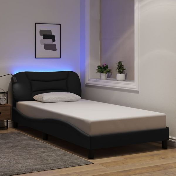 vidaXL Bettgestell mit LED ohne Matratze "Hvar" Schwarz 100x200 cm Stoff 3213685