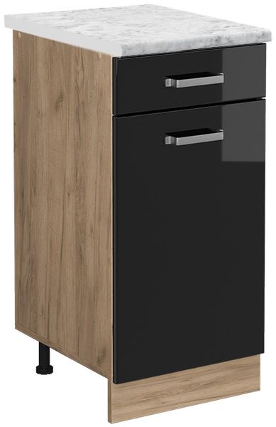 Küchenunterschrank R-Line Schwarz Hochglanz 40 cm AP Marmor Vicco