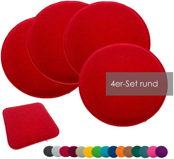 heimtexland Â® Sitzkissen Set Filz Stuhlkissen Stuhlauflage Filzkissen Stuhl Polster Kissen Typ631 4er Set 35 cm Rund Rot