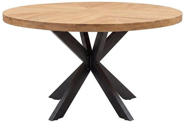 riess-ambiente Esstisch INFINITY HOME 120cm natur - Massivholz, rund, Parkettmuster, Metall (Einzelartikel, 1-St), schwarzes Sterngestell & für 4 Personen – ideal für Esszimmer & Küche Bild 2