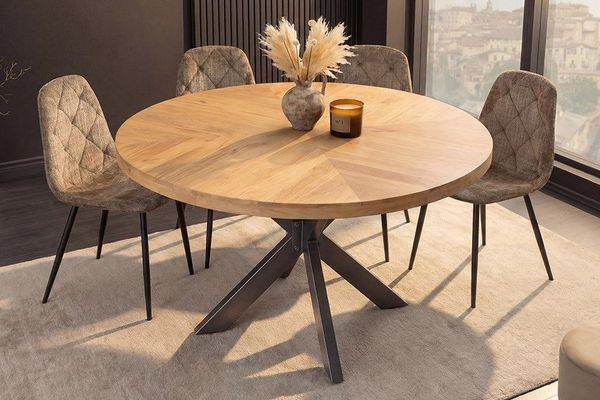 riess-ambiente Esstisch INFINITY HOME 120cm natur - Massivholz, rund, Parkettmuster, Metall (Einzelartikel, 1-St), schwarzes Sterngestell & für 4 Personen – ideal für Esszimmer & Küche