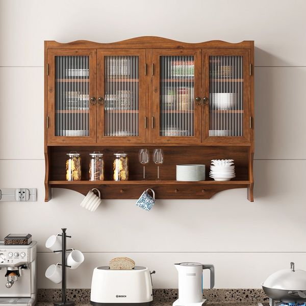 HAUSS SPOLE Hängeschrank 90cm Küchenschrank Badzimmerschrank mit Hakenleistenbereich,Braun