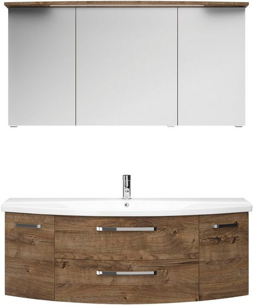 Saphir Badmöbel-Set Serie 4010 2-teilig Keramik-Waschtisch mit LED-Spiegelschrank, (Set), Badezimmer Set 144 cm breit, inkl. Türdämpfer, 5 Türen, 2 Schubladen