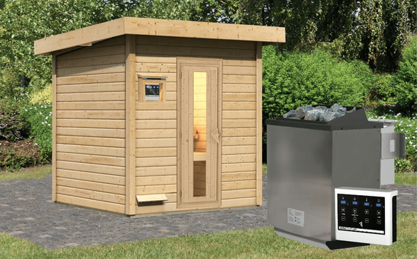 Karibu Sauna Hytti 2 naturbelassen mit 9 kW Bio-Ofen mit externer Steuerung