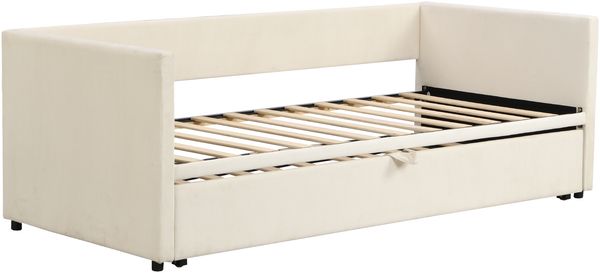 Ausziehbares Schlafsofa Samt 90x200 zu 180x200 cm Modernes Polsterbett mit Lattenrost Platzsparendes Gästebett Jugendbett Zwei Einzelbetten Kombination Flexibles Wohnzimmer Sofa Bild 10