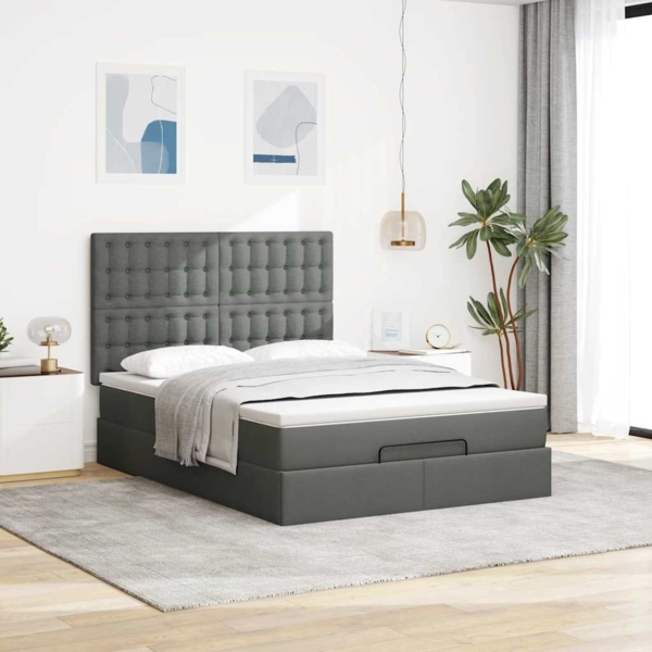 vidaXL Ottoman-Bett mit Matratze & LEDs Dunkelgrau 140x190 cm Stoff 3314170 Bild 3