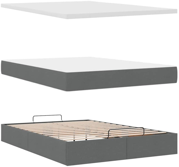 vidaXL Ottoman-Bett mit Matratze & LEDs Dunkelgrau 140x190 cm Stoff 3314170 Bild 8