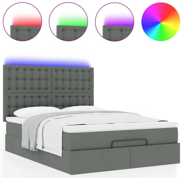 vidaXL Ottoman-Bett mit Matratze & LEDs Dunkelgrau 140x190 cm Stoff 3314170 Bild 4