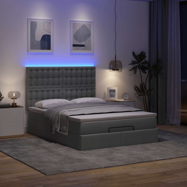 vidaXL Ottoman-Bett mit Matratze & LEDs Dunkelgrau 140x190 cm Stoff 3314170 Bild 2