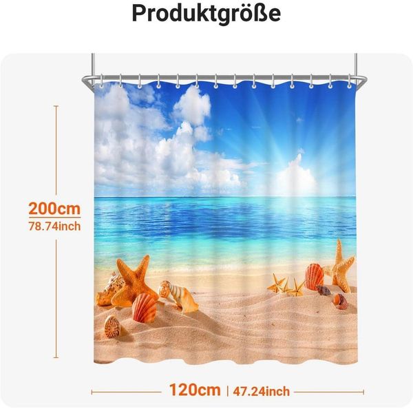 Duschvorhang 120x200cm Sea Blue Antischimmel Wasserabweisend Polyester 8 Ösen Bild 7
