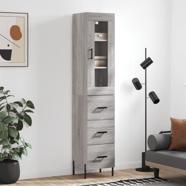 Highboard, BuffetSchrank, Büroschrank Grau Sonoma 34,5x34x180 cm Holzwerkstoff