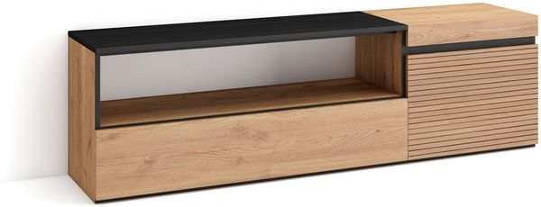Skraut Home | TV-Schrank, Lowboard | für Wohnzimmer und Esszimmer | 150 x 45 x 35 cm | Für TV-Geräte bis zu 65" | Fernsehtisch | Moderner Stil | Eiche