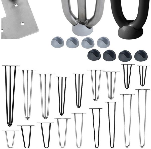 Melko Tischbein Tischgestell Tischbeine Hairpin 4er-Set Schwarz Silber Stahl Tischkufe, Robust & Stabil
