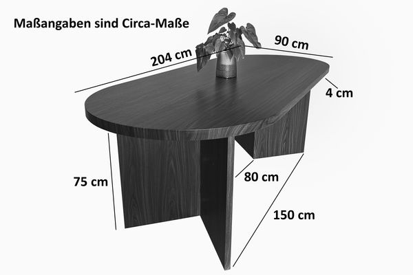 Esstisch 204 x 90 cm Holz Walnuss-Optik gerade Kante oval V-Gestell OVI 150505412 Bild 7