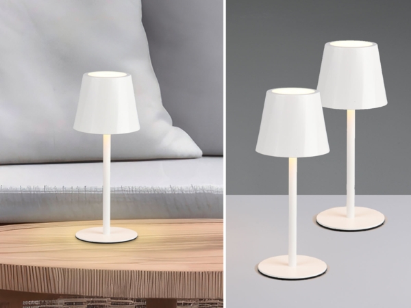 2er SET Akku LED Tischlampen kabellos für Innen & Außen, Weiß - 21cm klein